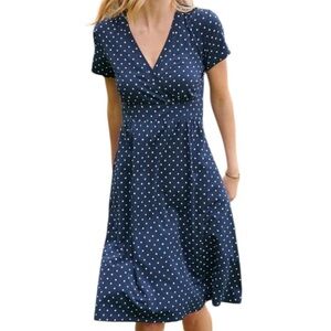 L.L. Bean Navy Blue Polka Dot Midi Dress